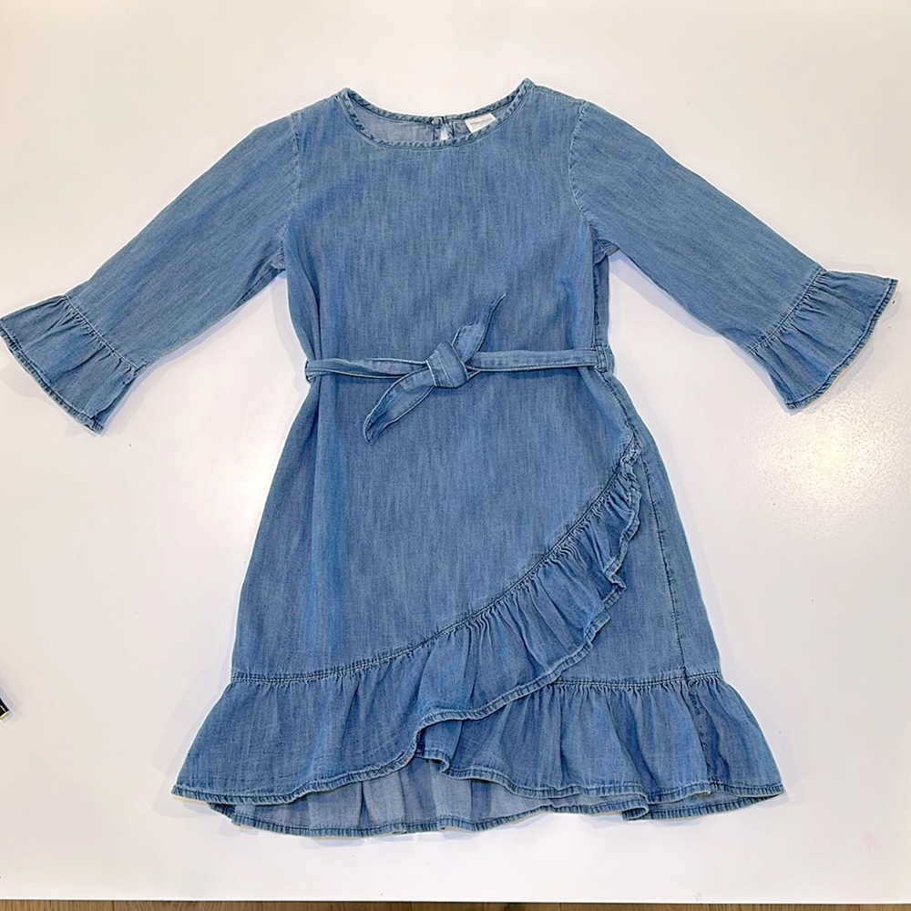 GAP Kids Chambray, Belted, Ruffled Dress Size 10